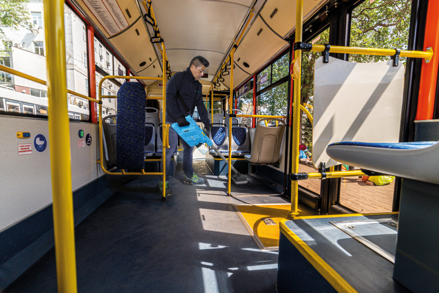 Empty bus lounge during quarantine during a virus pandemic